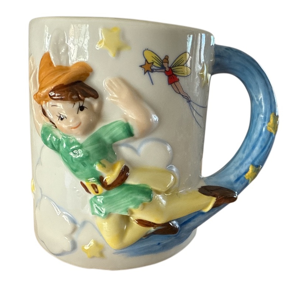 Vintage J.S.N.Y. Jeffrey Snyder Disney Peter Pan 3D Embossed Raised Ceramic Mug
